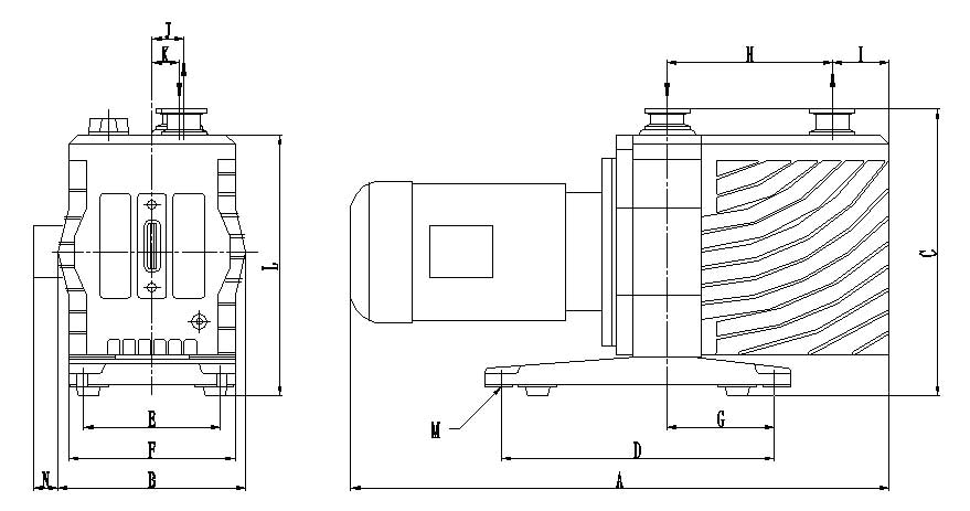 Dimensions drawing of the EVD-small series vacuum pumps